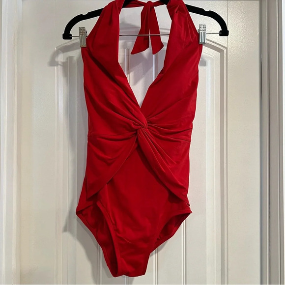 MICHAEL Michael Kors Red Twist-Tie Halter Swimsuit. Size 6. - Picture 2 of 15